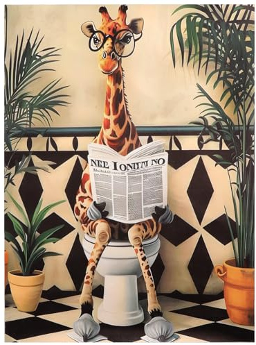 2PCS Komischer Giraffe Badezimmer Wandbilder 30x40cm, Badezimmer Wandbild Leinwandbild, Wandbild, Bilder, Toilette Wandbild, Lustige Giraffe Poster WC Bilder Lustig für Badezimm, Toilette, Ohne Rahmen