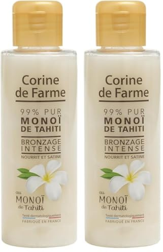 Corine de Farme, Huile de soin pour le corps, 110 ml, 99% Pur Monoï de Tahiti, unisexe, parfum floral, hydrate et nourrit la peau, idéal pour bronzage intense, compatible tout type de peau (Lot de 2)