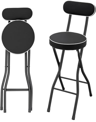 TONFEION Set di 2 sgabelli da bar pieghevoli, altezza seduta 65 cm, sgabello rotondo e imbottito fino a 125 kg (nero)