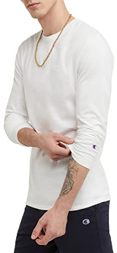 Champion Men's Classic Long Sleeve T-Shirt, Standard Fit, Script & C Logo, Available in Regular and Big & Tall, White, L