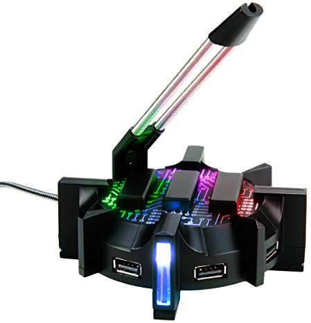 ENHANCE Soporte de Cable elástico para Mouse Pro Gaming, concentrador USB de 4 Puertos con 7 Modos de Color LED, Soporte de gestión de Cables, precisión Mejorada y diseño ponderado para Juegos