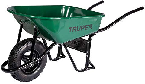 Truper Brouette de chantier étroite 70 litres Jante pneumatique légère avec roulements 530 kg de capacité