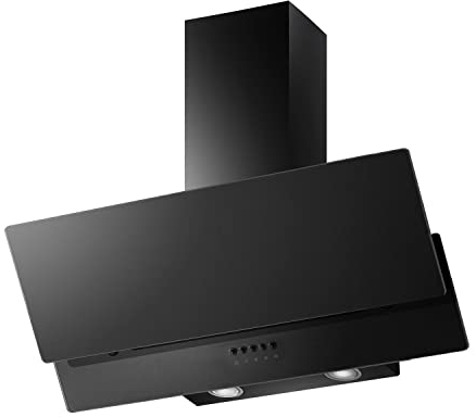 electriQ 90cm Angled Chimney Cooker Hood - Black Glass