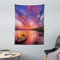 ABAKUHAUS Sonnenuntergang Wandteppich, Meerküste mit einem Ruderboot aus Weiches Mikrofaser Stoff Waschbar ohne Verblassen Digitaldruck, 110 x 150 cm, Rosa und Lila