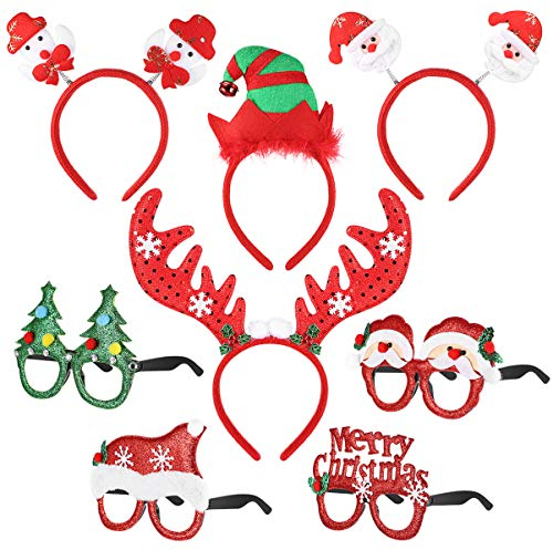 NUOBESTY Weihnachts StirnbäNder Mit Brillen Satz FüR Kinder Weihnachts-FerienkostüM Party Fotoautomaten Requisiten