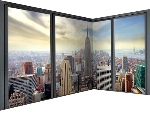 murando Photo Wallpaper New York 550x250 cm / 216 x 98 Non-Woven Premium Corner Art Print Fleece Wall Mural Decoration Poster Picture Design Angle Wallpaper Modern City Panorama Window c-A-0046-a-a