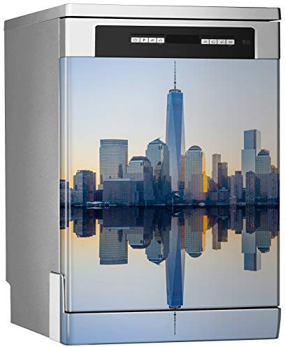 Vinilo Decorativo para Lavavajillas, Medidas Estandar 67 cm x 76 cm, Skyline de Manhattan desde Jersey en el Crepúsculo
