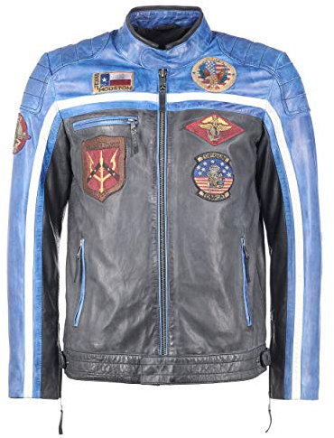 Top Gun Herren Lederjacke Tgj1005 Black/Blue/Creme,L