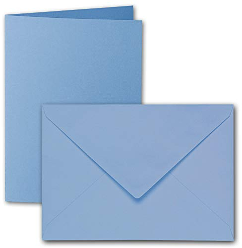 ARTOZ 25x DIN B6 Faltkarten-Set mit Umschlägen - marienblau (Blau) - 120 x 169 mm - gerippte Bastelkarten blanko mit Brief-Umschlägen - 220 g/m²