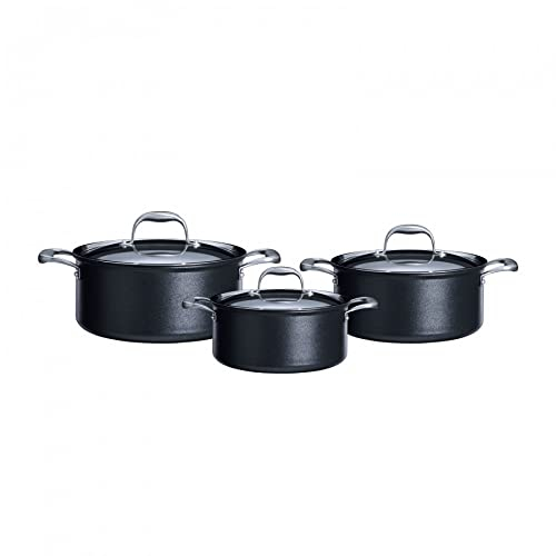 Karaca Biodiamond Pro 6-Piece Induction Cookware Set - Non-Stick Pots Set, 3 Pots with 3 Glass Lids, PFOA Free, Anti-Scratch, Dishwasher-Safe, Induction Pot, Black