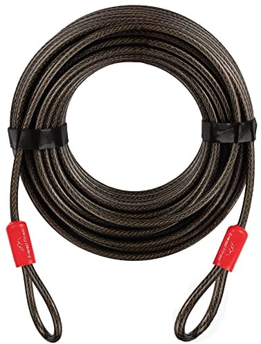 EVEREST FITNESS Schlaufenkabel 20m x 6mm - Kabelschloss schwarz - Universal Stahlseil - Drahtseil mit Ösen ummantelt - Sicherheitskabel für Fahrradschloss lang, Fahrradanhänger, Motorrad, Gartenmöbel