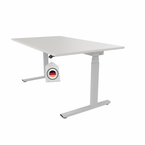 OKA Easy Up, ergonomischer Schreibtisch elektrisch höhenverstellbar für das Homeoffice 5 Jahre Garantie Made in Germany (Tischplatte Grau/Gestell Silber, 160 x 80cm)