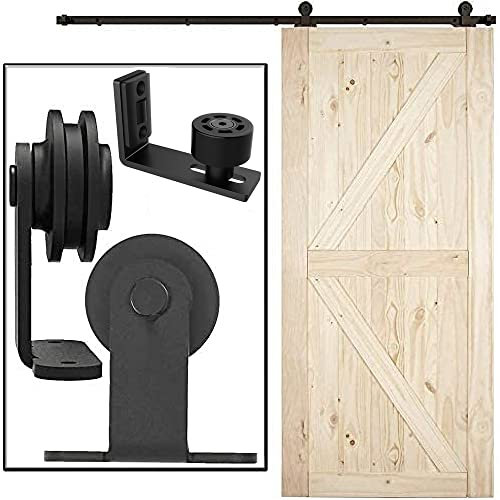 TSMST 6FT/182CM Binario per Porta Scorrevole, Nero e Rustico Kit Accessori con Guida a Pavimento Regolabile