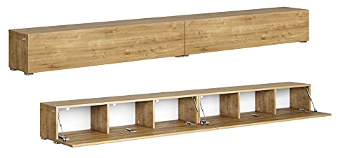 PLATAN ROOM Fernsehschrank TV-Lowboard 105/140 / 160/210 / 280 Eiche Gold Hängend Oder Stehend Matt (280 x 30 x 32, Eiche Gold)