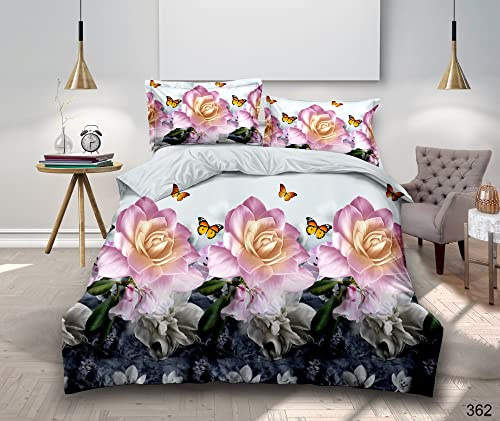 PRIME LINENS 3D Duvet Cover Set 4 Piece Microfiber Printed Design Quilt Cover Bedding Set with Pillow Cases and Extra Fitted Sheet Machine Washable (Super King 4 piece, 3D Printed 362)