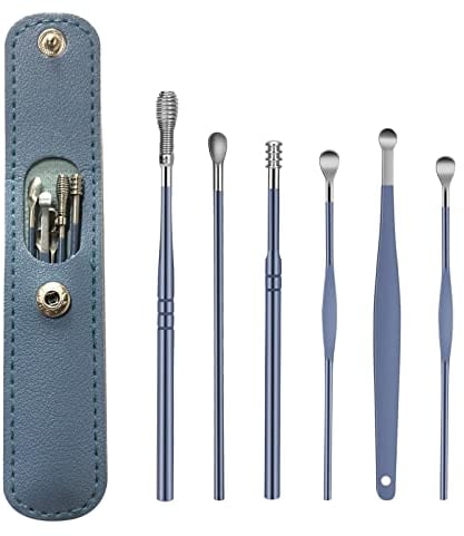 6 teiliges Ohrenschmalz Entfernungs Set, Ohrreinigungswerkzeuge aus Edelstahl,Ohrenreiniger Set,für die Ohrenreinigung von Erwachsenen und Kindern (Blau)