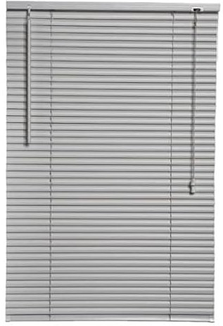 Grey/Silver Plain PVC venetian Blind - Width 120cm x Drop 150cm - 25mm Horizontal Slats - Easy Fit Trimmable fitting with Tilt control Wand Mechanism