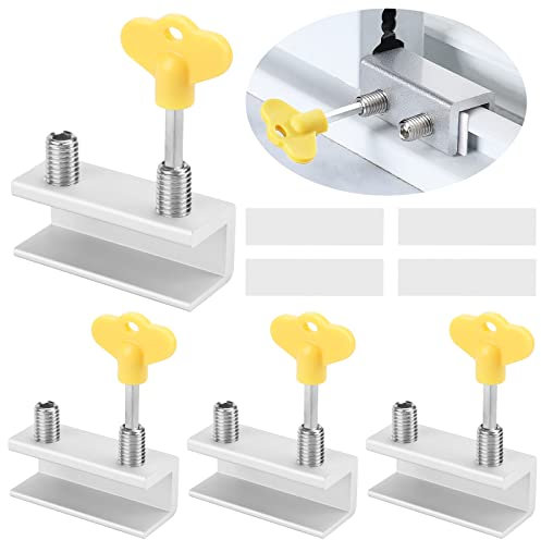 Jognee Lot de 4 serrures de fenêtre coulissante | Sécurité enfant | Verrou de fenêtre coulissante avec clé | Cadenas de sécurité pour cadre de porte | Verrou de fenêtre réglable en aluminium | Serrure