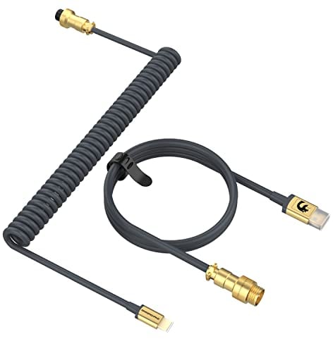 MAMBASNAKE C02 Spiral Tastaturkabel, Pro Custom USB-C Kabel für Mechanische Tastatur,TPU Coiled Cable für Gaming-Tastatur, Typ-C zu USB-A, Abnehmbarer Gold Luftfahrtstecker für Tablet/Smartphone- Grau