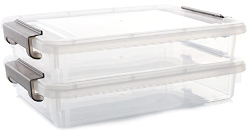Bienvoun 2Pack A4 Storage Boxes with Lids, Plastic Boxes with Lids Storage, Clear, Stackable, Handles, Clear Storage Boxes with Lids for Document, Book, Photo, 4.5L