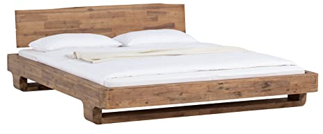 Woodkings® Holzbett Sendai 180x200 Akazie gebürstet Holz rustikal mit Baumkanten - Holzkopfteil Schlafzimmer Möbel massiv Design Doppelbett Ehebett Balkenbett Echtholzmöbel