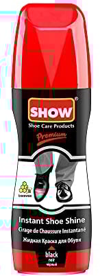 SHOW Black Instant Leather Shoe Shine Liquid for Shoe Boots Bags - Unisex 1 unit 75ml Bottle with Sponge for Instant Leather Colour Nourish and Condition - Leather Care Products
