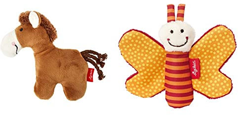 SIGIKID 41174 Rassel Pferd Red Stars Mädchen und Jungen Babyspielzeug empfohlen ab Geburt braun & 41181 Greifling Schmetterling Red Stars Mädchen und Jungen Babyspielzeug empfohlen ab Geburt orange