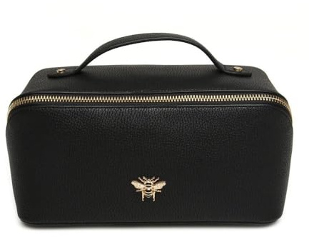 Luxury Beauty Case by Alice Wheeler London Train Case Vanity Toiletry Bag Make-Up Case for Ladies (Black)