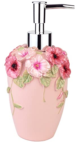 Distributeur de Savon en Forme de Fleur avec décoration Vintage de Luxe – Résine colorée Peinte à la Main pour Salle de Bain, comptoir de Cuisine, Salon de beauté, hôtel (300 ML, Rose)