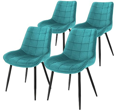 ML-Design 4er Set Esszimmerstühle mit Rückenlehne, Türkis, Küchenstuhl mit Samtbezug, Polsterstuhl mit Metallbeinen, Ergonomischer Stuhl für Esstisch, Esszimmerstuhl Wohnzimmerstuhl Küchenstühle