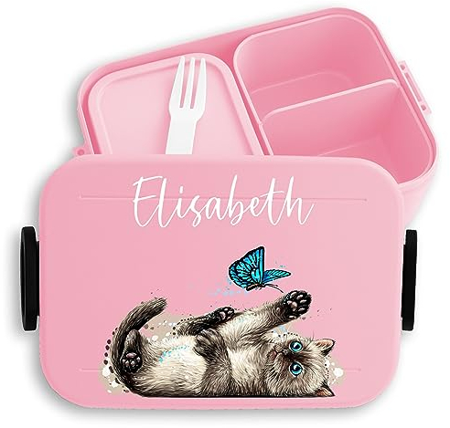 Kinder Bento Box Midi Lunchbox für Mepal Bentobox - Katzen - Verspielte Süße Katze Brotdose Cat I - 900 ml - Rosa - name vesperdose katzenmotiv personalisierte jausenbox brotbox