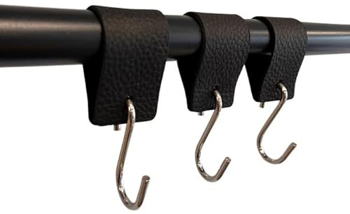 RSR Hangers - Kleiderhaken Schwarz - 12 Stück - Fleischerhaken - Leder