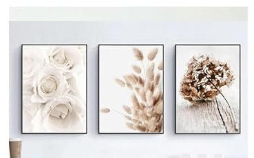 UEHVVF Qualität Poster 3 Stück Set, Modernes Wandposter Stilvolle Pfingstrose Blume Wandkunst Natürliches Pampasgras Bild Rahmenlose Kunst Poster Heimdekoration (fig. reaktionär, 30 x 40 cm)