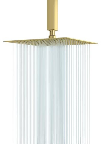 Lordear Duschkopf, 30,5 cm, Regenschauer, goldener Duschkopf, quadratisch, massiv, ultradünn, 304 Edelstahl, fester Regenduschkopf mit selbstreinigenden Düsen