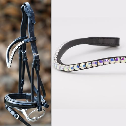 Heinick Trense Performance-Liberty Schwarz Lack Serie-Glow ~ Warmblut ~ (Stirnriemen Glow-Rainbow)