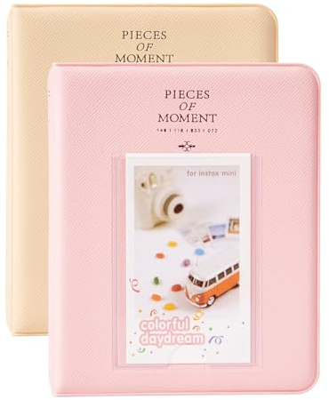 Polaroid Photo Albums,2Pcs Goodsnetic 64 Pockets Album for Fujifilm Instax Mini 7s 8 8+ 9 25 26 50s 70 90 Instant Camera Name Card,Photo Book for Polaroid PIC-300P/Z2300,Beige&Pink…