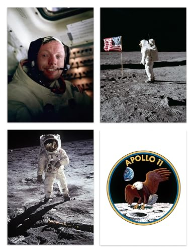 Artery8 Pack of 4 NASA Space Apollo 11 Mission Emblem Moon Landing 50th Anniversary Astronaut Neil Armstrong Buzz Aldrin Unframed 12X16 Inch Wall Art Living Room Prints Set
