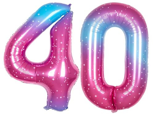 Ponmoo 40 Zoll Foil Luftballon Zahlen 40 Rosa-Blau (101cm), Aufblasbares Helium oder Luft, Riesige Folienballons Nummer 0-100, Große Ballones für Hochzeitstag und Geburtstag Party Dekoration