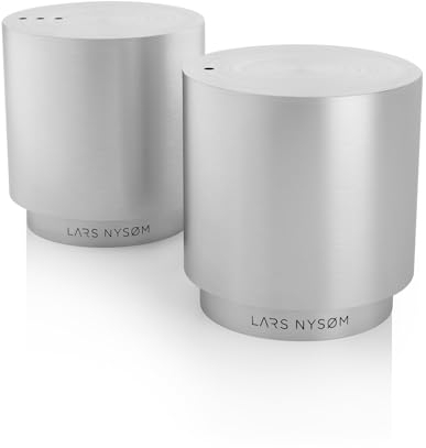 LARS NYSØM Salière et poivrière en acier inoxydable au design moderne et minimaliste, recharge facile (Stainless Steel)