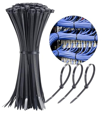 ALIFEIA Kabelbinder schwarz 100 Stück Premium Nylon 200mm x 4,8mm, selbstsichernde Hochleistungs Kabelbinder aus Kunststoff für Kabel, drinnen, draußen, Zuhause, Garten, Büro und Heimwerker