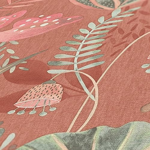 BRICOFLOR Florale Tapete in Terracotta Skandinavische Vliestapete mit Blumen in Rot Grün ideal für Kinderzimmer und Schlafzimmer