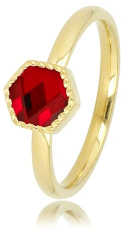 My Bendel Ring Gold mit rotem sechseckigen Glasstein- Stylischer Ringe für Damen mit farbiger Stein - Bleibt schön und Verfärbt nicht - Stapeln Ringe - mit Luxuriösen Geschenkverpackung