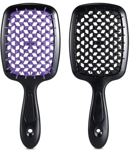 LORSEX Haarbürste 2er Pack, Entwirrbürste für Naturhaar für Verworrenes, Welliges, Lockiges Haar (Violett + Schwarz)