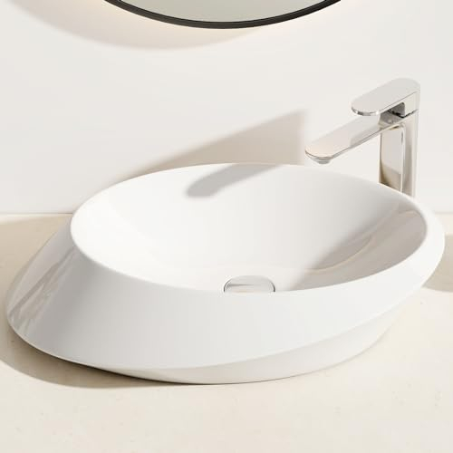 EMKE Waschbecken Aufsatzwaschbecken, Oval Handwaschbecken für Badezimmer Gäste WC 60 x 45 x 15 cm, Waschbecken Klein Waschschale Keramikwaschbecken Waschtisch Waschschale Weiß