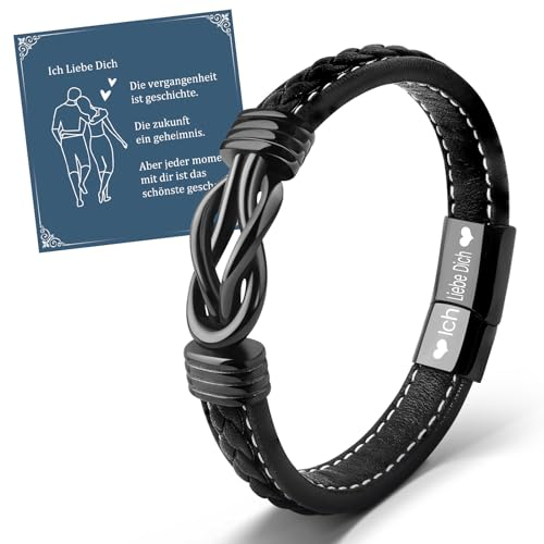VU100 Ich Liebe Dich Geschenke für Männer Valentinstag Jahrestag Geschenk für Ihn Lederarmband Herren mit Gravur An Meinen Mann Armband Geburtstag Weihnachten Geschenk für Ihn Ehemann Freund (Schwarz)