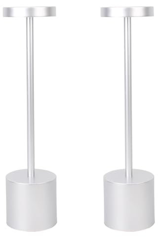 SUAVER Metall Tischlampe, Dimmbare LED Schreibtischlampe mit 3 Lichtfarben Wiederaufladbare Nachttischlampe,Eisen Schreibtischlampe kreative Nachtlicht dekorative Beleuchtung (2PCS Silver)
