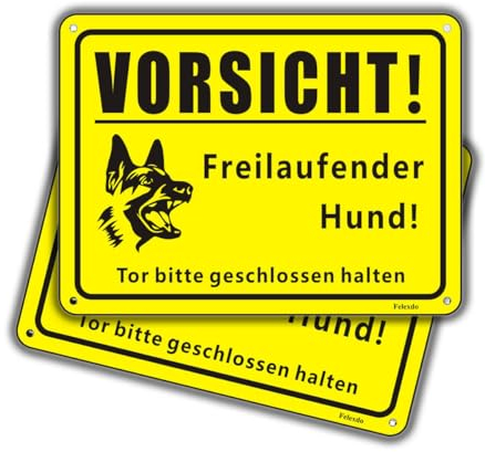 Felexdo Freilaufender Hund Schild,20x15cm Warnschild aus Aluminium Reflektierendes Tor geschlossen Schild Hundeschild mit Selbstklebend für Tür oder Tor