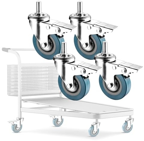 WORDFUN 4 Stück 65/75mm Möbelrollen, Schwerlastrollen, Transportrollen, No Noise PVC Strandkorbrollen, Tragfähigkeit 80KG Pro Rolle, Für Möbel Tischwagen Wiegen Rollen Küchenschrank