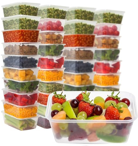 CHEF ROYALE Contenedor de almacenamiento de alimentos con tapas, 50 x 500 ml, recipiente de plástico para preparación de alimentos con tapas herméticas, apto para microondas, congelador y, MC343