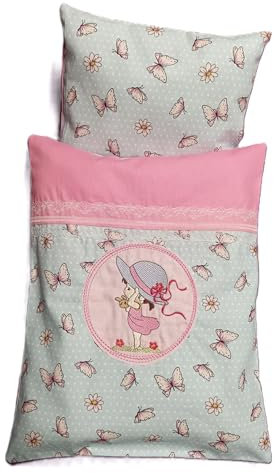 Puppenbettwäsche 2tlg. mit Stickerei aus Baumwolle für Puppenwagen, Puppenbett